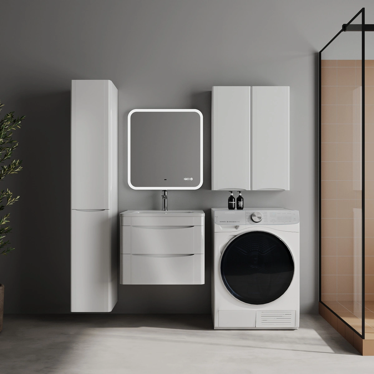Тумба подвесная Style Line Бергамо мини 60 (2 ящ.) антискрейтч белый глянец с раковиной Каре Люкс МИНИ 600х350 от магазина Vanna-Vanna.ru!