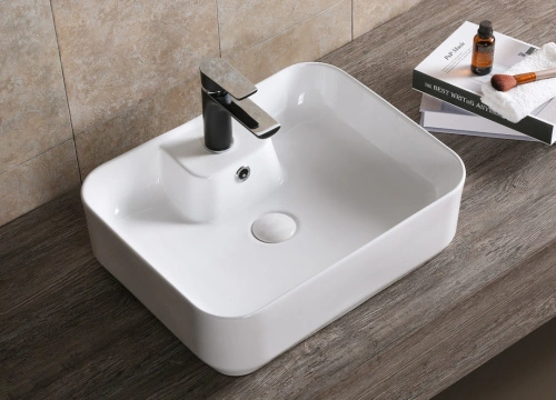 Раковина Ceruttispa CR0097 накладная, белая, прямоугольная, с отверстием под смеситель 510х410х155 от магазина Vanna-Vanna.ru!