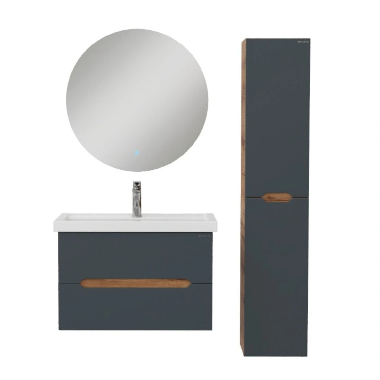 Тумба подвесная Onika Айленд с раковиной Фостер 80 графит/дуб крафт золотой от магазина Vanna-Vanna.ru!