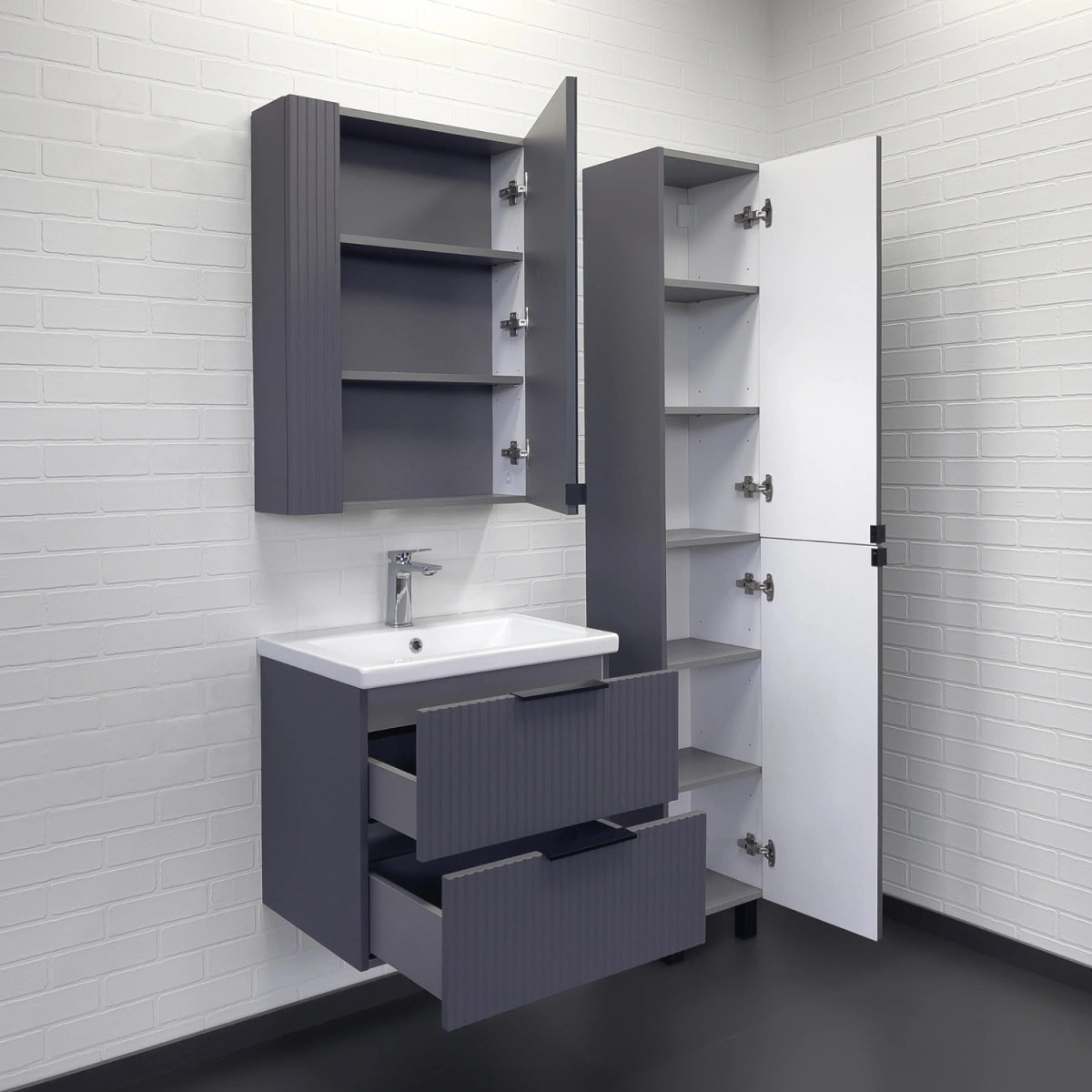 Тумба подвесная Comforty Лима-60П2 антрацит с раковиной Комо 60 от магазина Vanna-Vanna.ru!