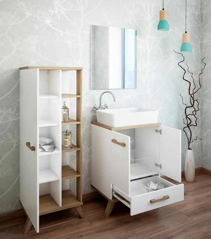 Тумба Sanflor Ингрид 60 с накладной раковиной MARAZZI Plaza 55 напольная, белый матовый, швейцарский вяз от магазина Vanna-Vanna.ru!