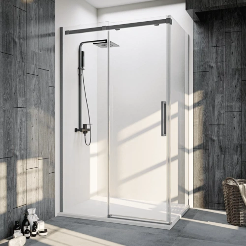 Душевой угол Veconi Rovigo RV-070GR, 1400х900х1950, брашированный графит, стекло прозрачное