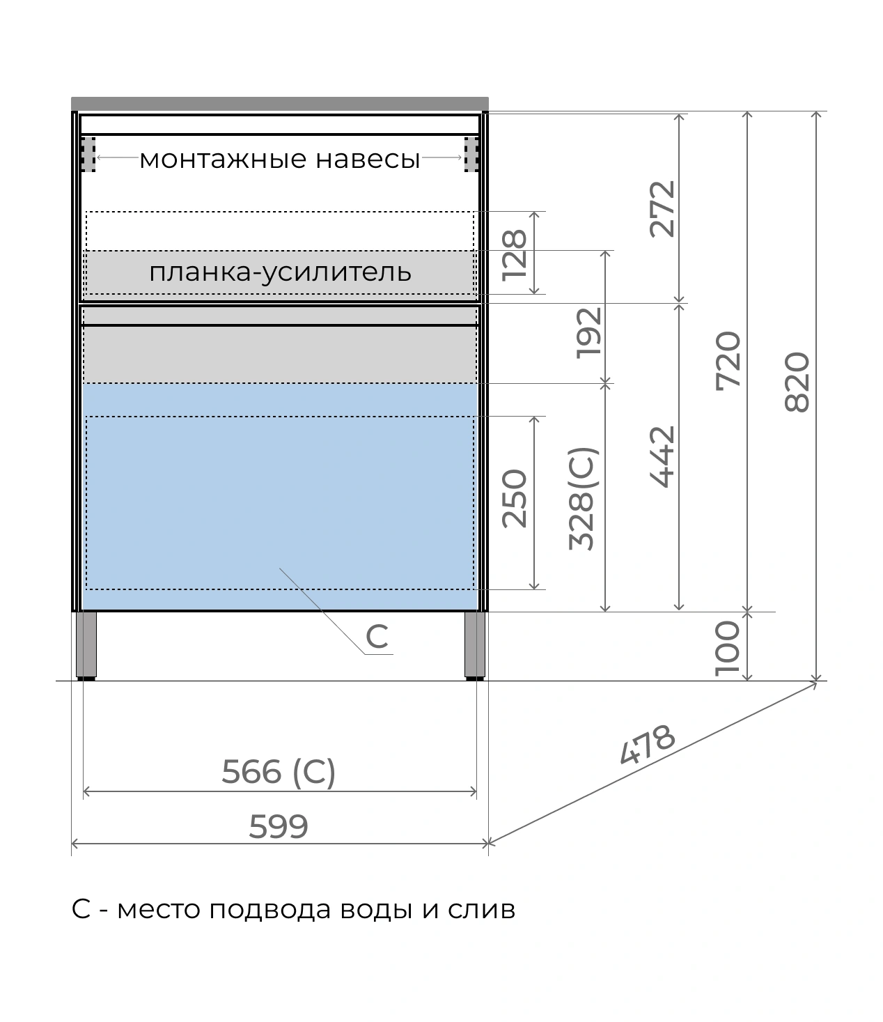 Тумба напольная Style Line Лима 60 с раковиной Line 60, 2 ящика, графит от магазина Vanna-Vanna.ru!