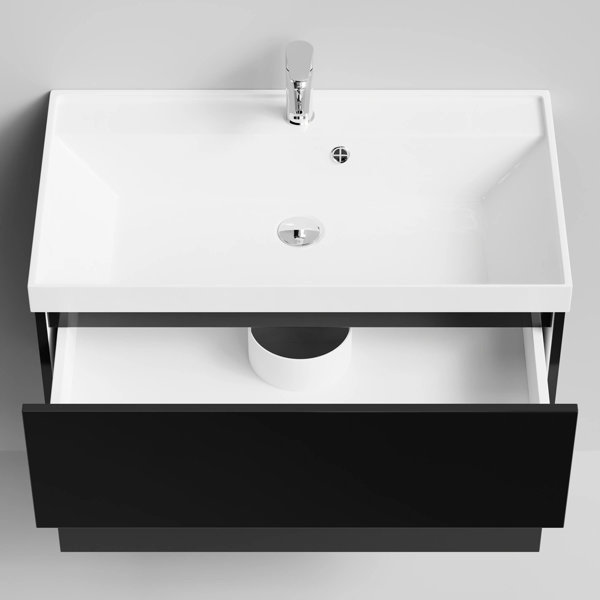 Тумба с раковиной Vod-ok Бест 80  подвесная, черный глянец от магазина Vanna-Vanna.ru!