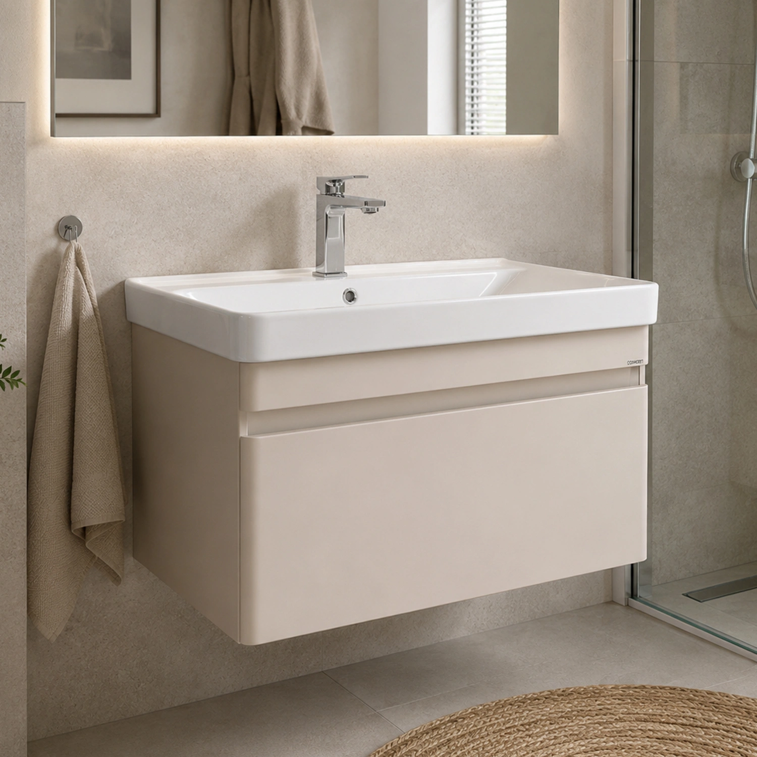 Тумба подвесная Comforty Енисей-80П серый шёлк с раковиной 4480 от магазина Vanna-Vanna.ru!