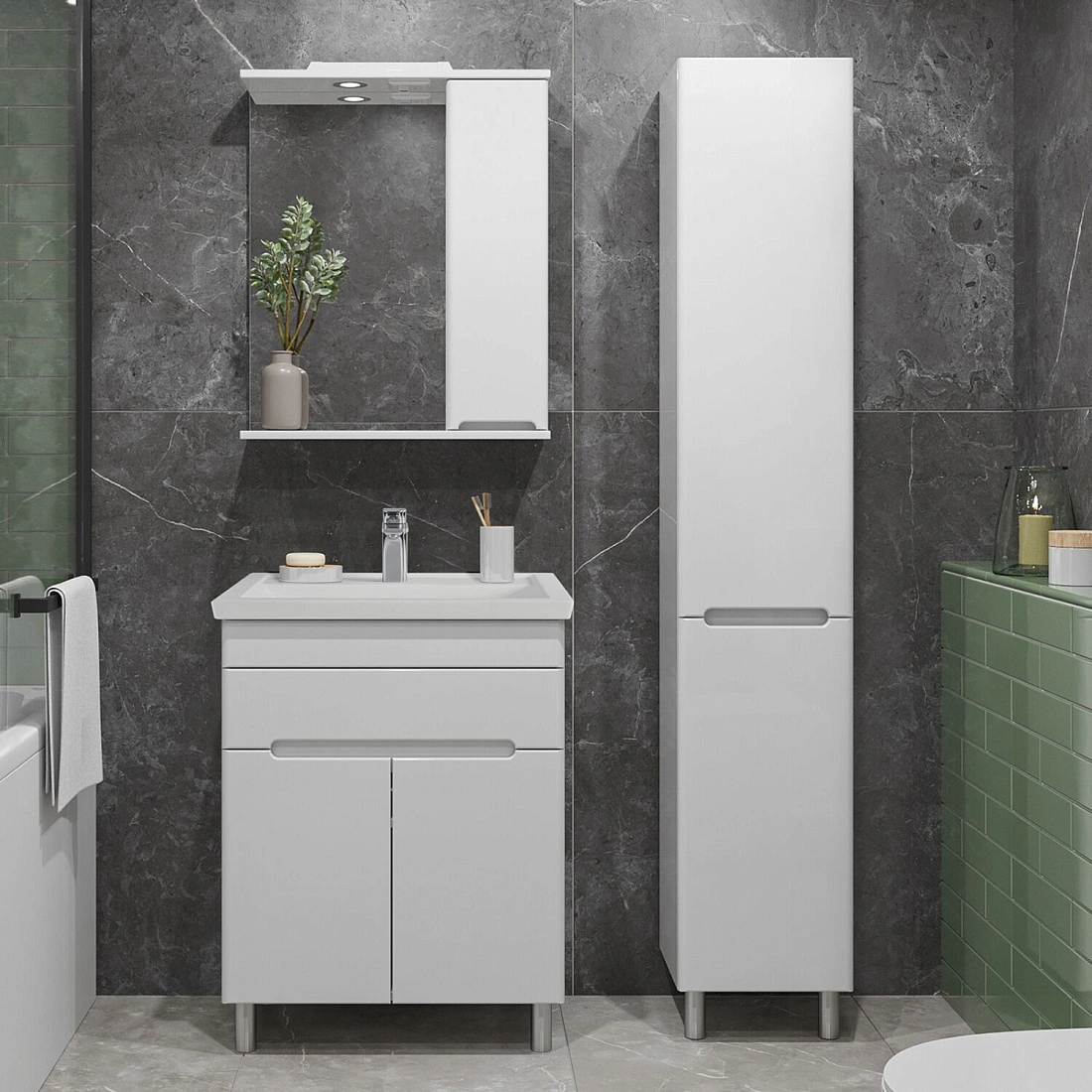 Тумба напольная SanStar Модена 70 с раковиной Фостер 70, белая от магазина Vanna-Vanna.ru!