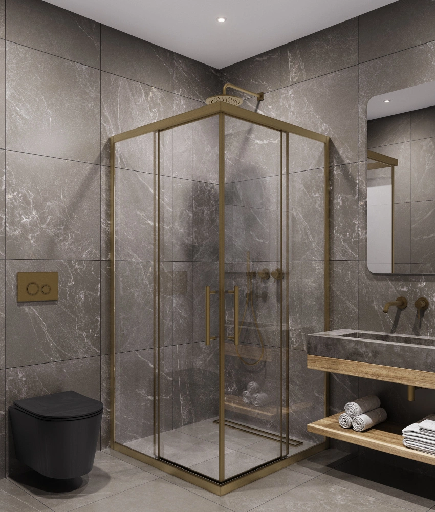 Душевой угол Timo TKSS-90/17C-8, 900*900*2000, профиль мат золото, стекло прозрачное 8 мм от магазина Vanna-Vanna.ru!