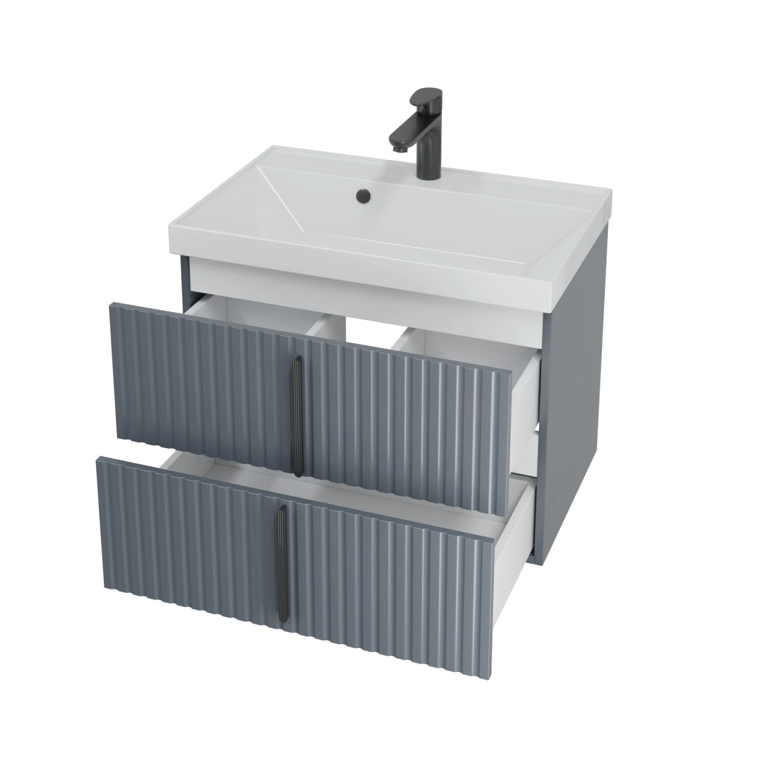 Тумба подвесная Санта Юпитер 70 с раковиной Астория 70, 2 ящика, графит матовый от магазина Vanna-Vanna.ru!