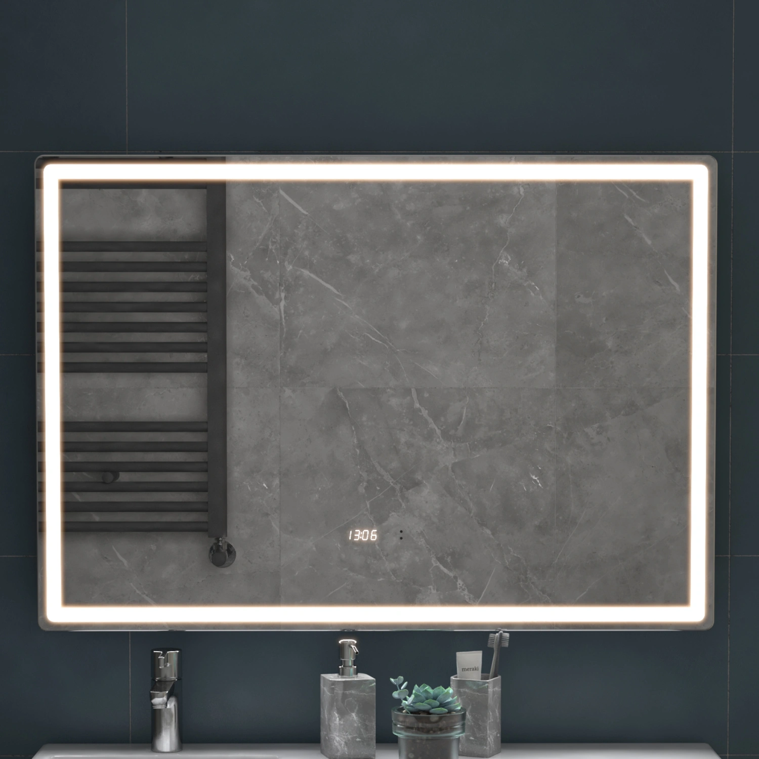Зеркало Vigo Geometry Luxe 1000 свет, сенсор, часы, антизапотевание от магазина Vanna-Vanna.ru!