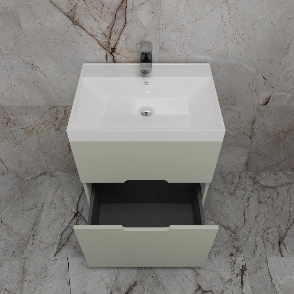 Тумба напольная Style Line "Матис 60" с раковиной ASTI 60 белый, (2 ящика), Олива от магазина Vanna-Vanna.ru!
