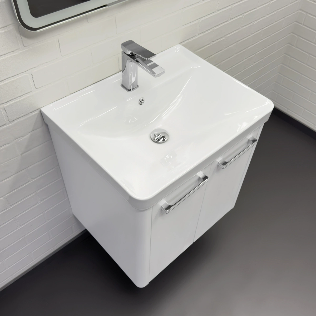 Тумба подвесная Comforty Катунь 60ПД белая матовая с раковиной 4460 от магазина Vanna-Vanna.ru!