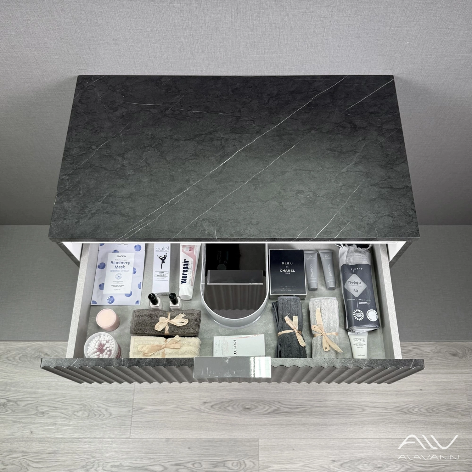 Тумба подвесная Alavann Anna 80 под накладную раковину, черный мрамор от магазина Vanna-Vanna.ru!
