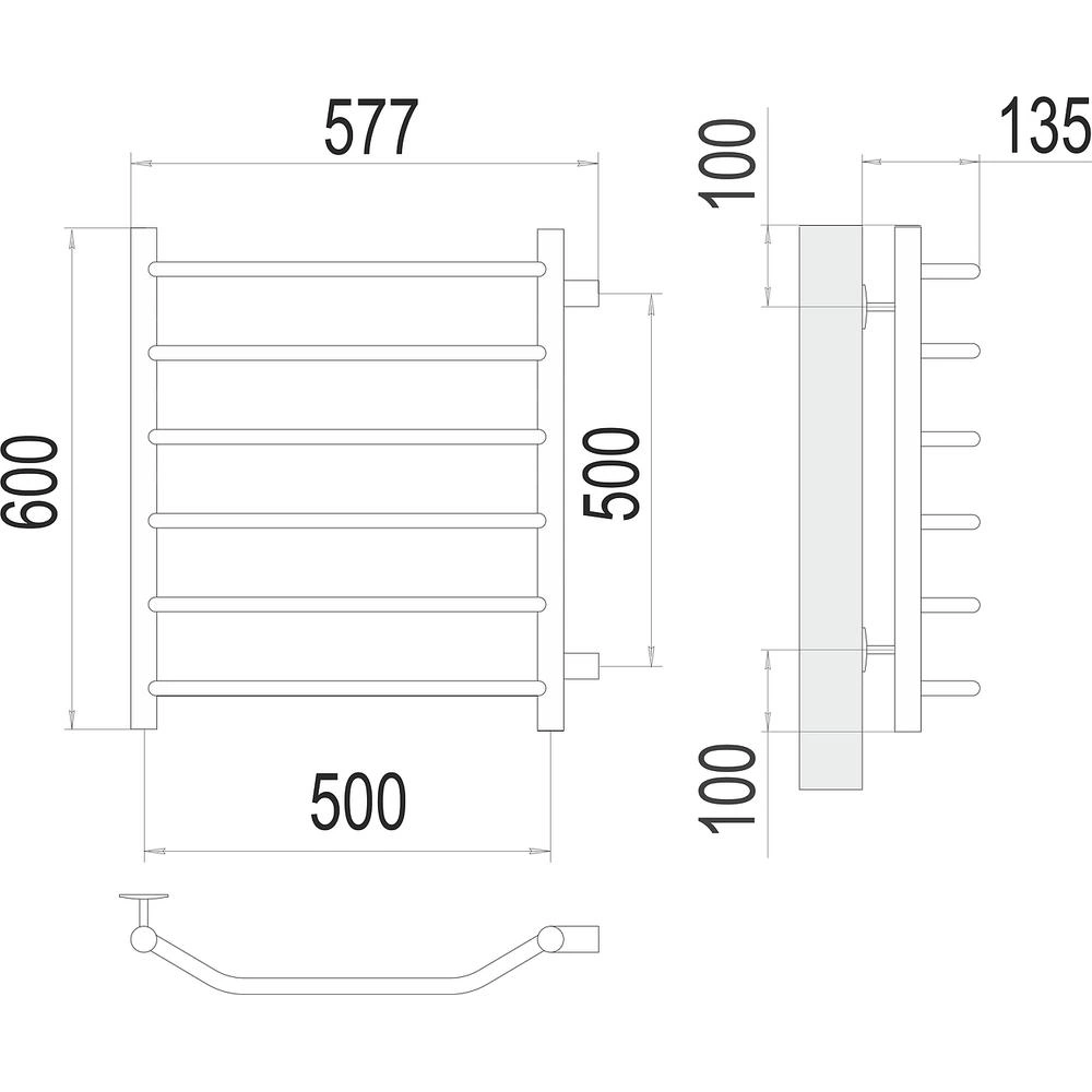 Полотенцесушитель водяной (боковое подключение) Terminus Виктория П6 50х60 от магазина Vanna-Vanna.ru!
