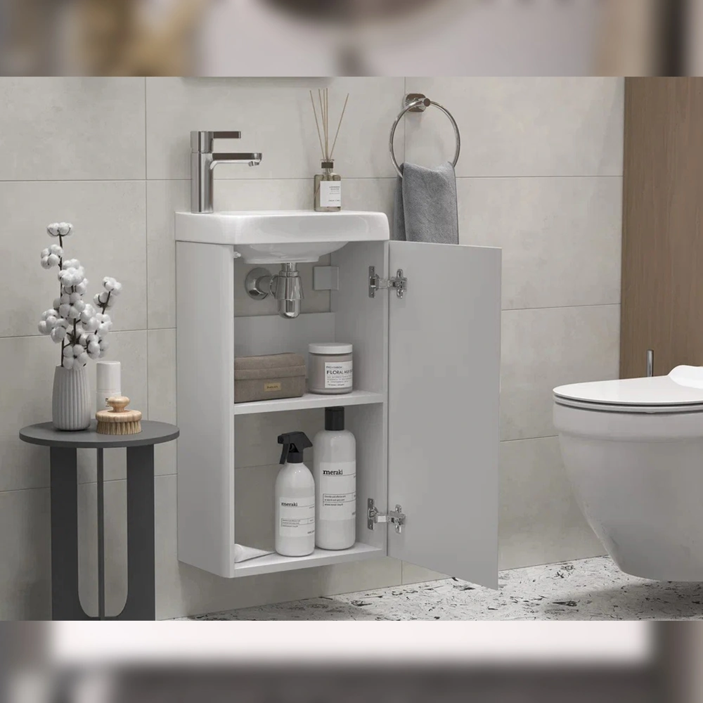 Тумба с раковиной подвесная Velvex Bio tp.BIO.BIO.MAXI.40.1D белый глянец, 40 см от магазина Vanna-Vanna.ru!
