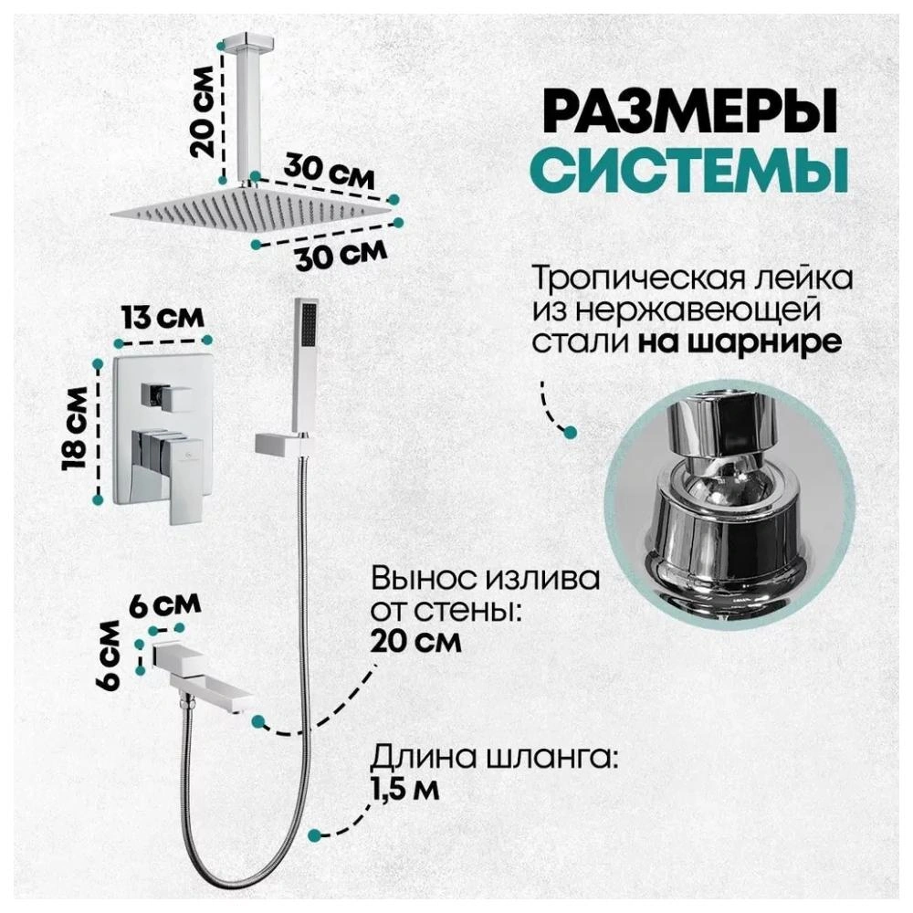 Душевая система встраиваемая Grocenberg GB5089CR-2, хром от магазина Vanna-Vanna.ru!