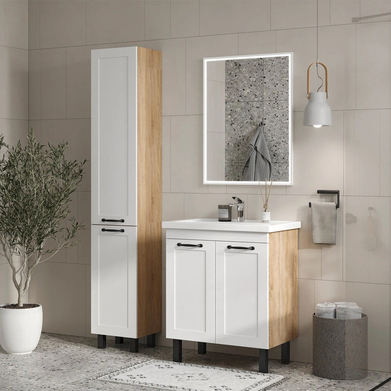 Тумба с раковиной EQUIL Lago 70 напольная, 2 двери, белый/дуб сонома от магазина Vanna-Vanna.ru!