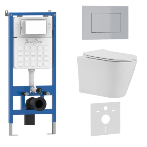 Комплект 3в1 IBERICA BLANCA инсталляция SILENCIO, унитаз BURGOS ALTO белый, кнопка смыва ESTI-S хром матовый (IB001.BRA.231.853) от магазина Vanna-Vanna.ru!