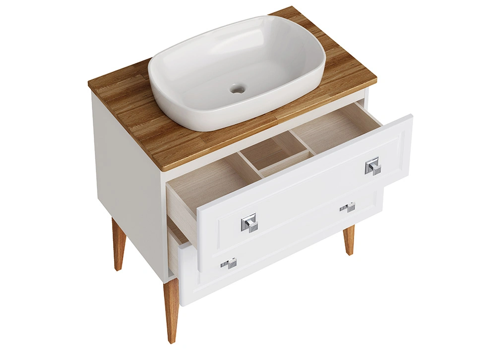 Мебель для ванной ASB Woodline Каталина 80 комплект, напольный, слоновая кость, хром от магазина Vanna-Vanna.ru!