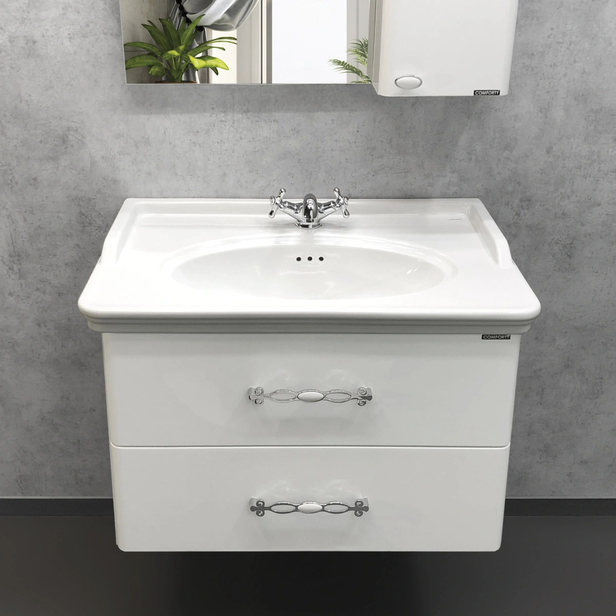 Тумба подвесная Comforty Неаполь-80 белый глянец с раковиной 50180 от магазина Vanna-Vanna.ru!