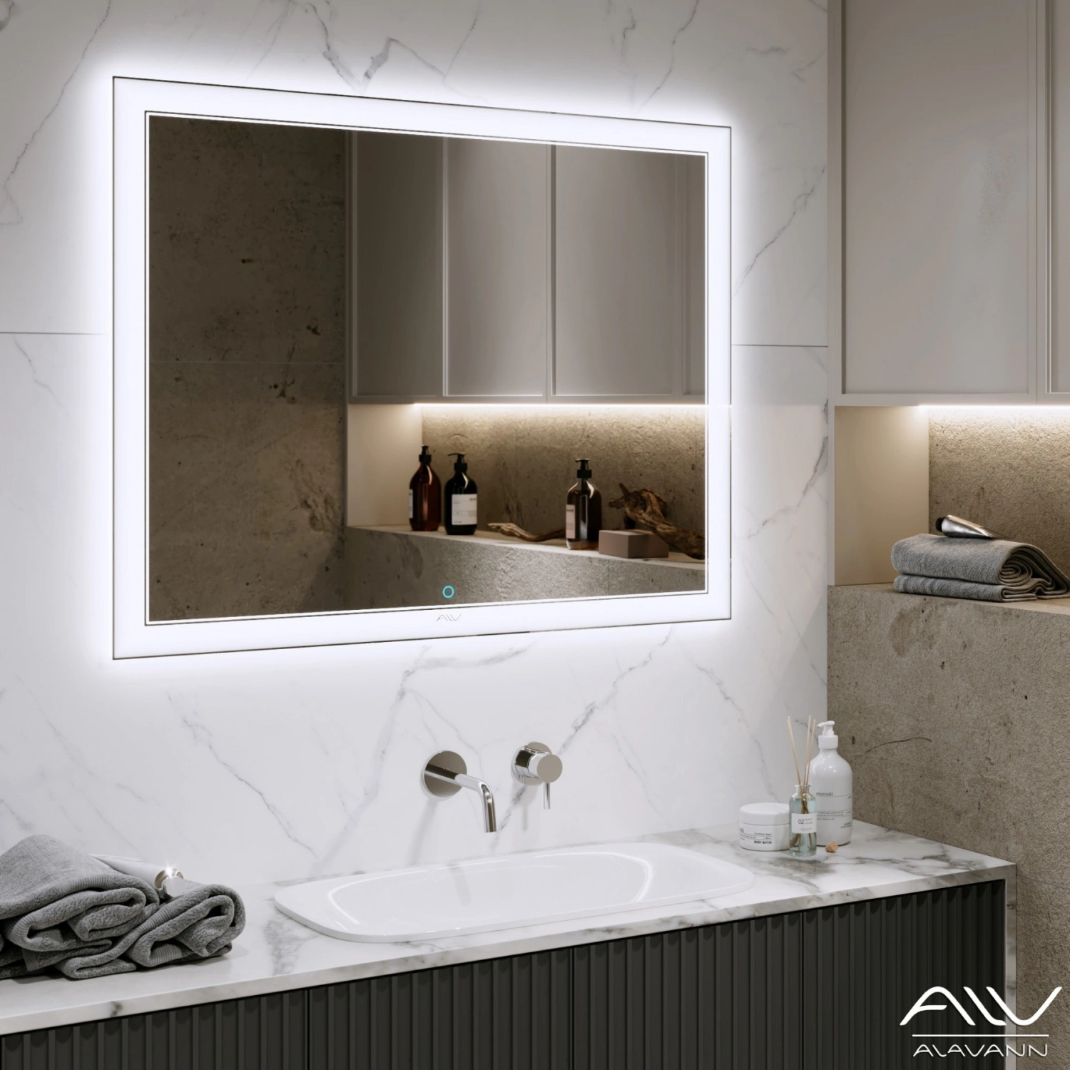 Зеркало Alavann Bella Lux 100 свет, ИК выключатель от магазина Vanna-Vanna.ru!