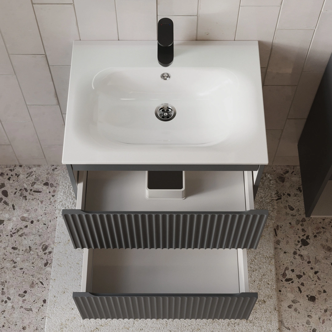 Тумба с раковиной подвесная (60 см) Terminus Sicilia SIC10602701601O, графит от магазина Vanna-Vanna.ru!