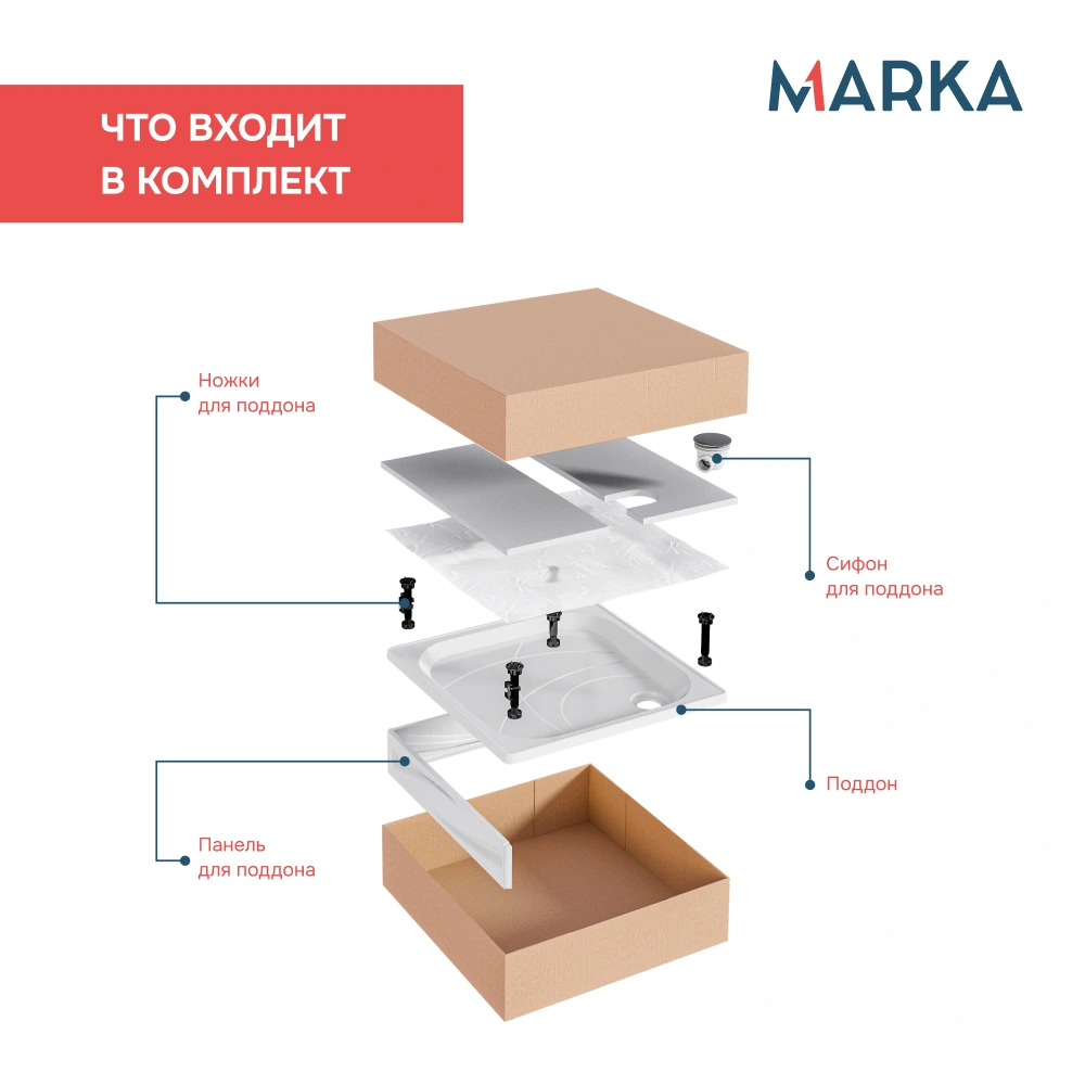 Поддон 1Marka Freya NEW квадрат 80*80 комплект с сифоном от магазина Vanna-Vanna.ru!