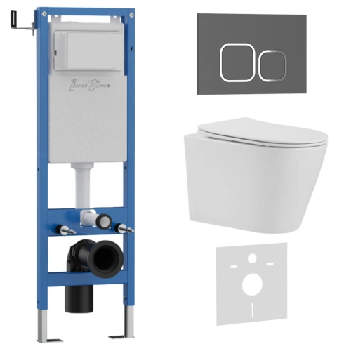 Комплект 3в1 IBERICA BLANCA инсталляция SILENCIO MINI, унитаз BURGOS ALTO белый, кнопка смыва ESTI-Q серый матовый (IB.001M.BRA.231.837) от магазина Vanna-Vanna.ru!