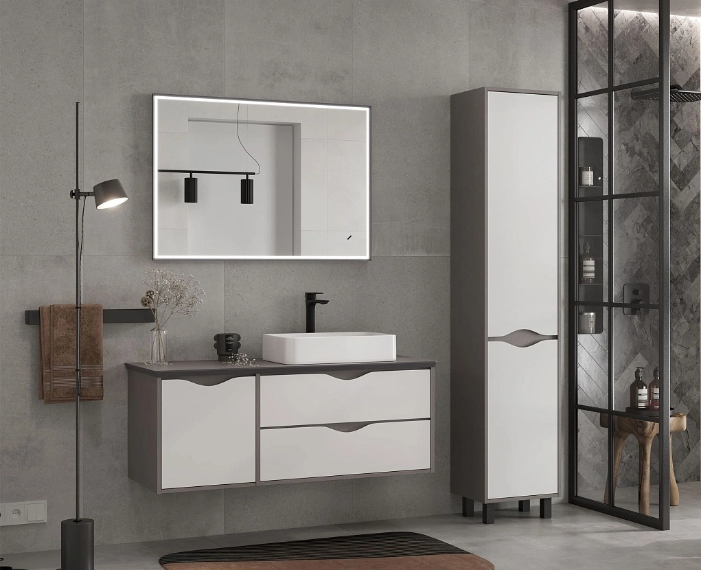 Тумба подвесная EQUIL Smile 40/80 со столешницей 120, 2 ящика, белый/лен антрацит от магазина Vanna-Vanna.ru!