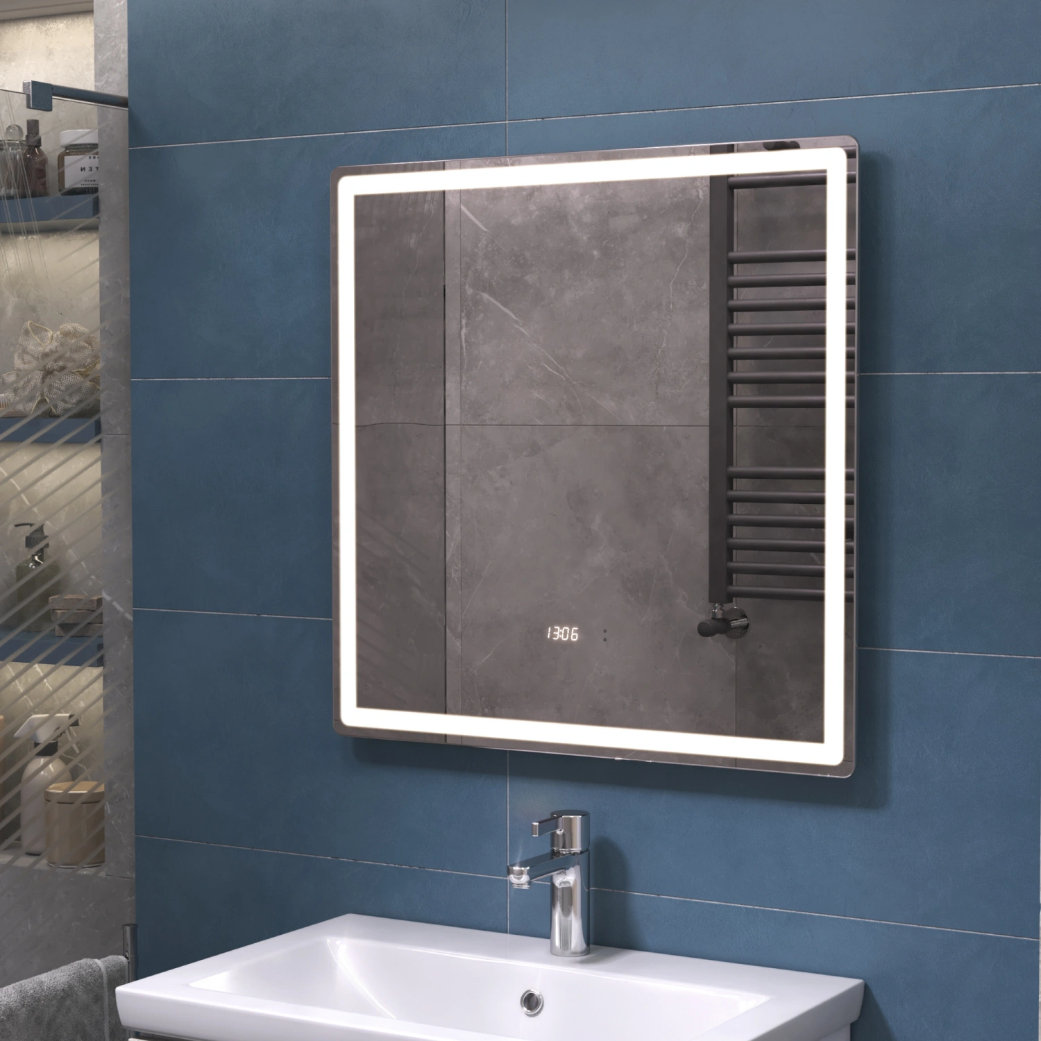 Зеркало Vigo Geometry Luxe 700 свет, сенсор, часы, антизапотевание от магазина Vanna-Vanna.ru!