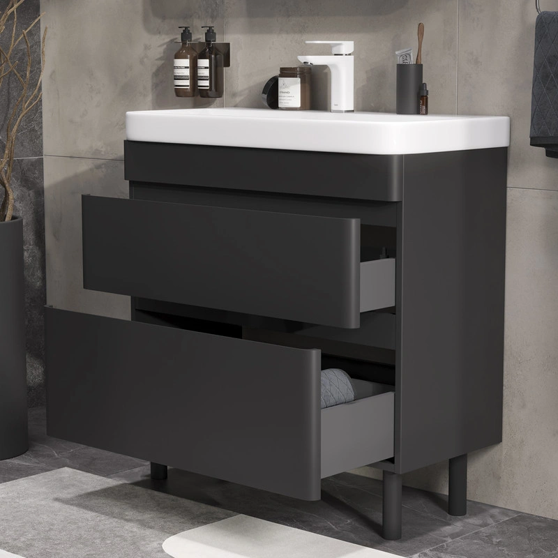 Тумба EQUIL Eltoro 80 с раковиной Nice 80 напольная, 2 ящика, черный софт от магазина Vanna-Vanna.ru!