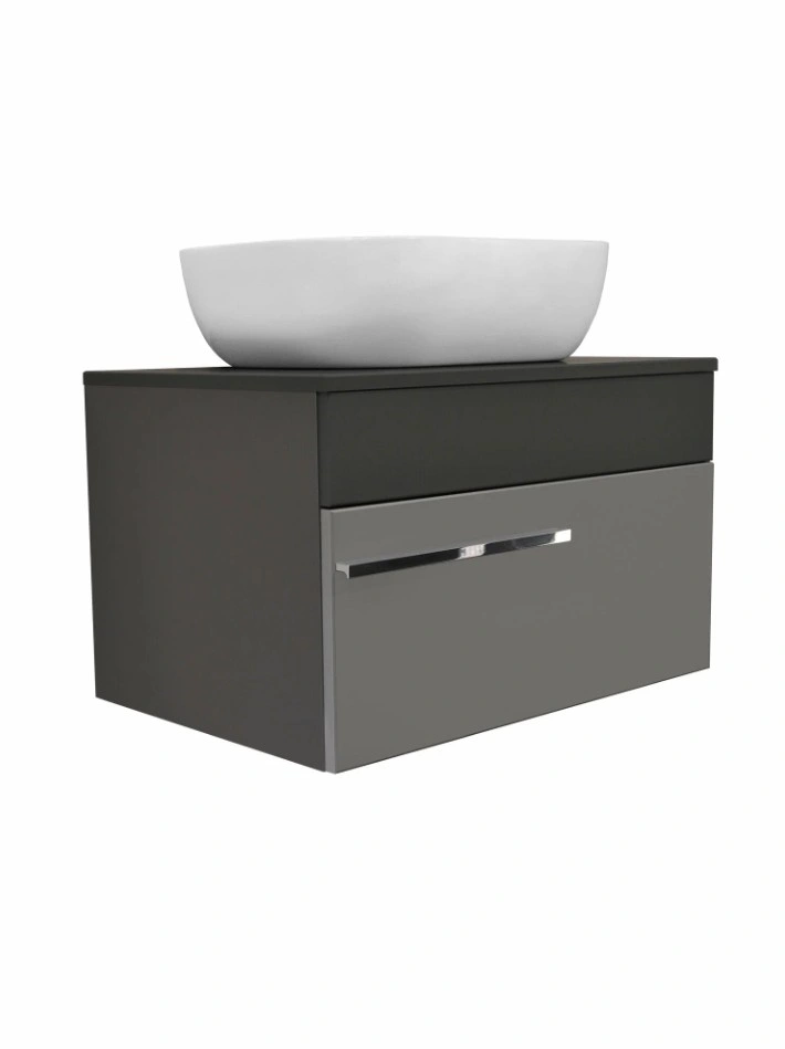 Тумба подвесная Runo Вудлайн 65 с раковиной Bella 41 квадратная, темно-серый/серый