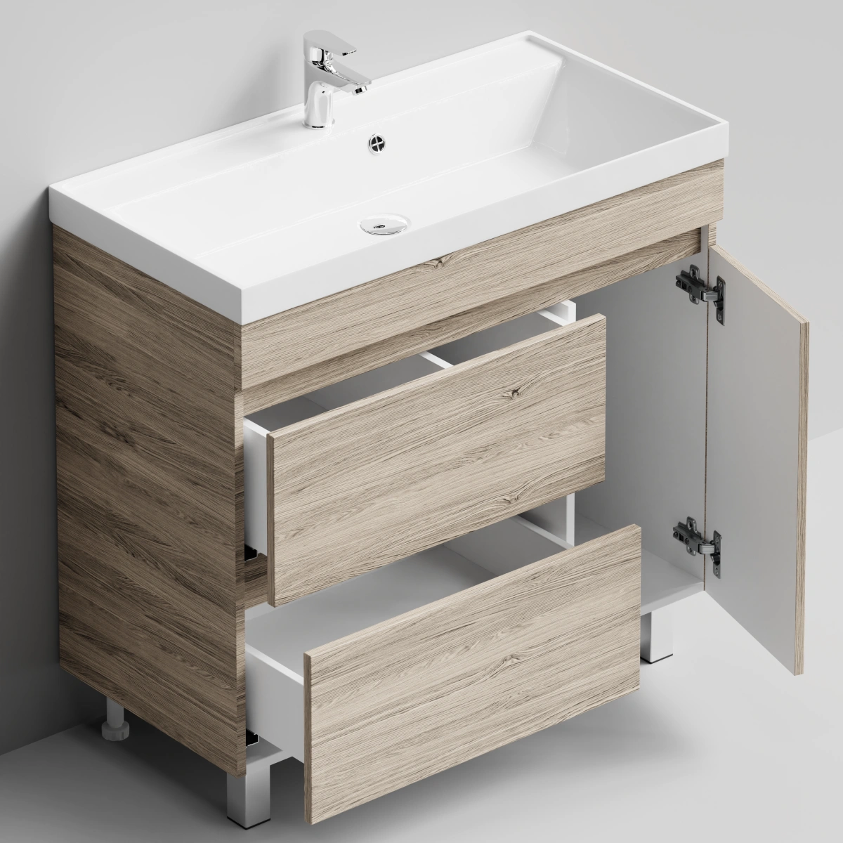 Тумба с раковиной Vod-ok Бест 90 правая дверь, напольная, Дубослив ореховый светлый от магазина Vanna-Vanna.ru!