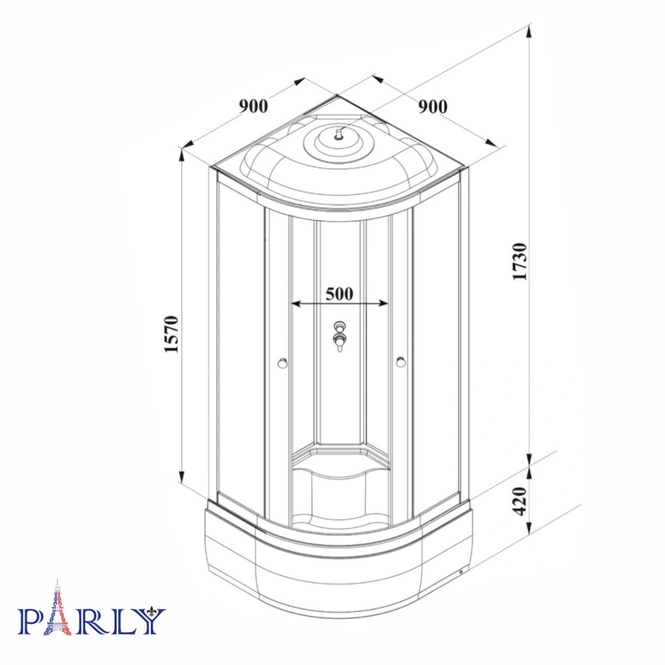 Душевой уголок PARLY BETT B921 90х90х215 1/4 круга, с поддоном, прозрачное стекло, черный от магазина Vanna-Vanna.ru!