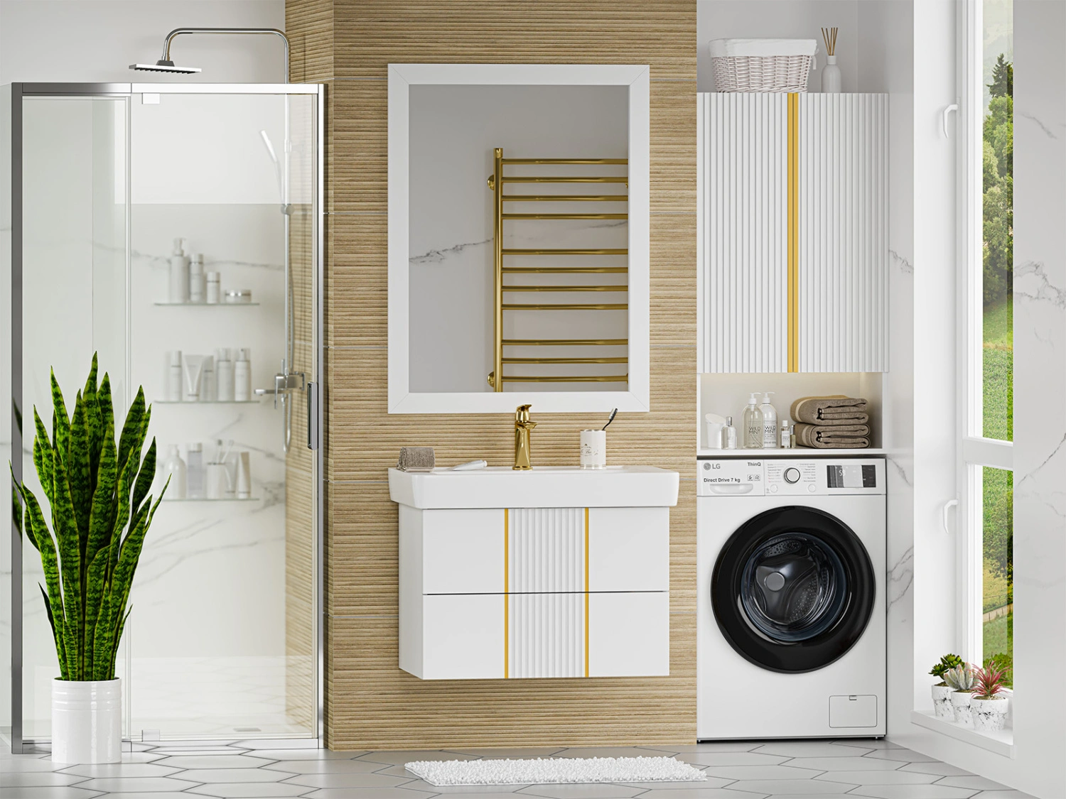 Тумба с раковиной Brevita Vega 80 подвесная, белый/патина золото от магазина Vanna-Vanna.ru!