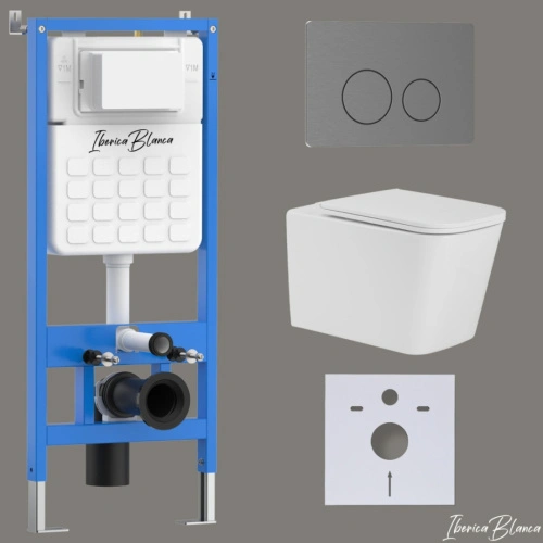 Комплект 3в1 IBERICA BLANCA инсталляция SILENCIO, унитаз TOLEDO ALTO белый, кнопка смыва INOX-О вороненая сталь (IB001.TLA.234.8180) от магазина Vanna-Vanna.ru!