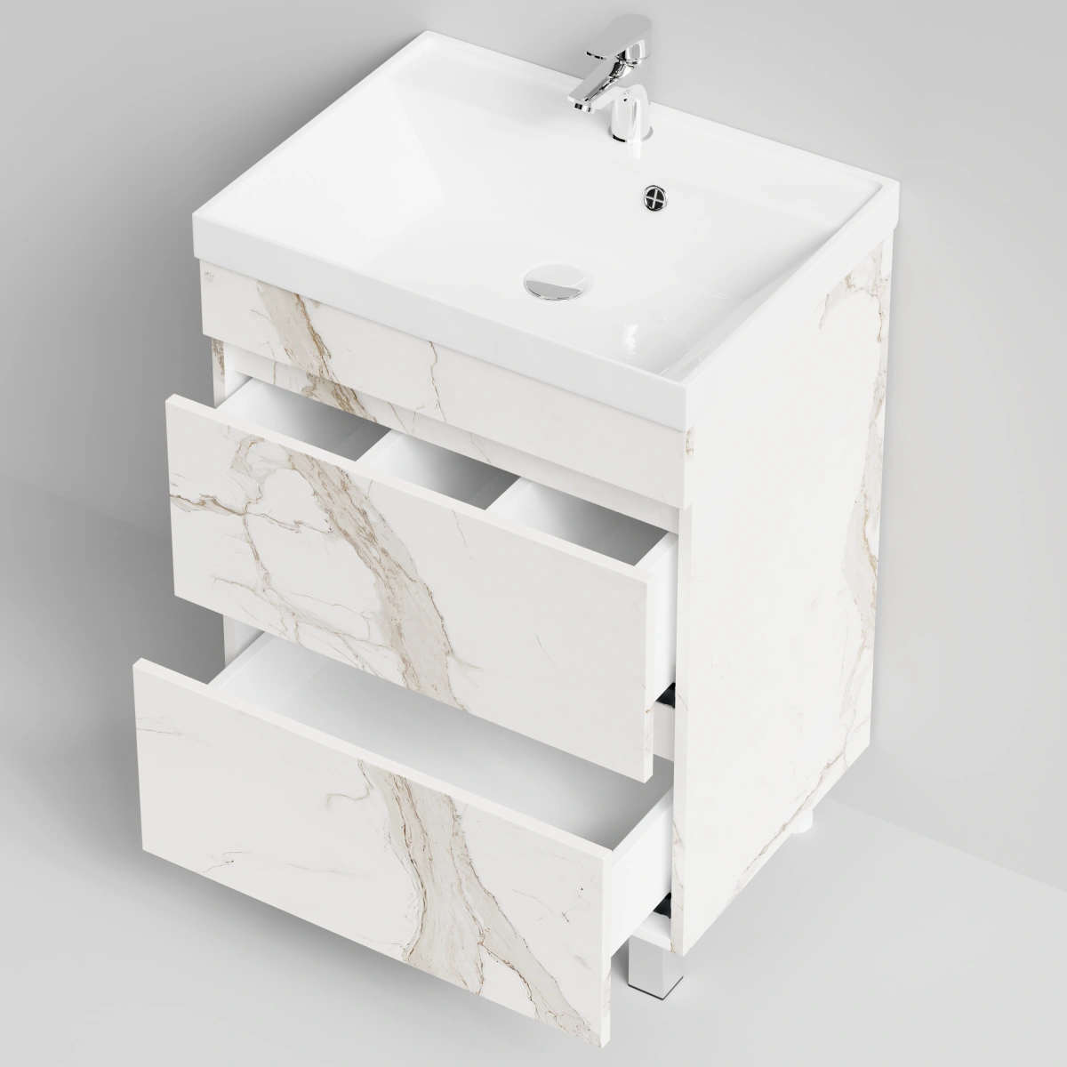 Тумба с раковиной Vod-ok Бест 60  напольная, Мрамор Белый натур милк от магазина Vanna-Vanna.ru!