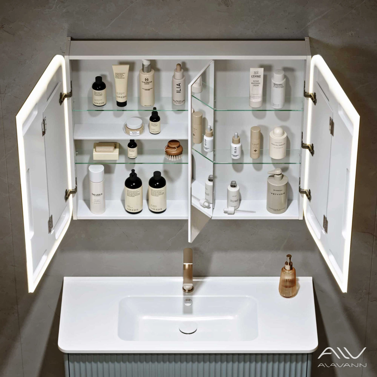 Зеркало-шкаф Alavann Cosmetic Light 100 свет, приближение, сенсор, перевертыш от магазина Vanna-Vanna.ru!