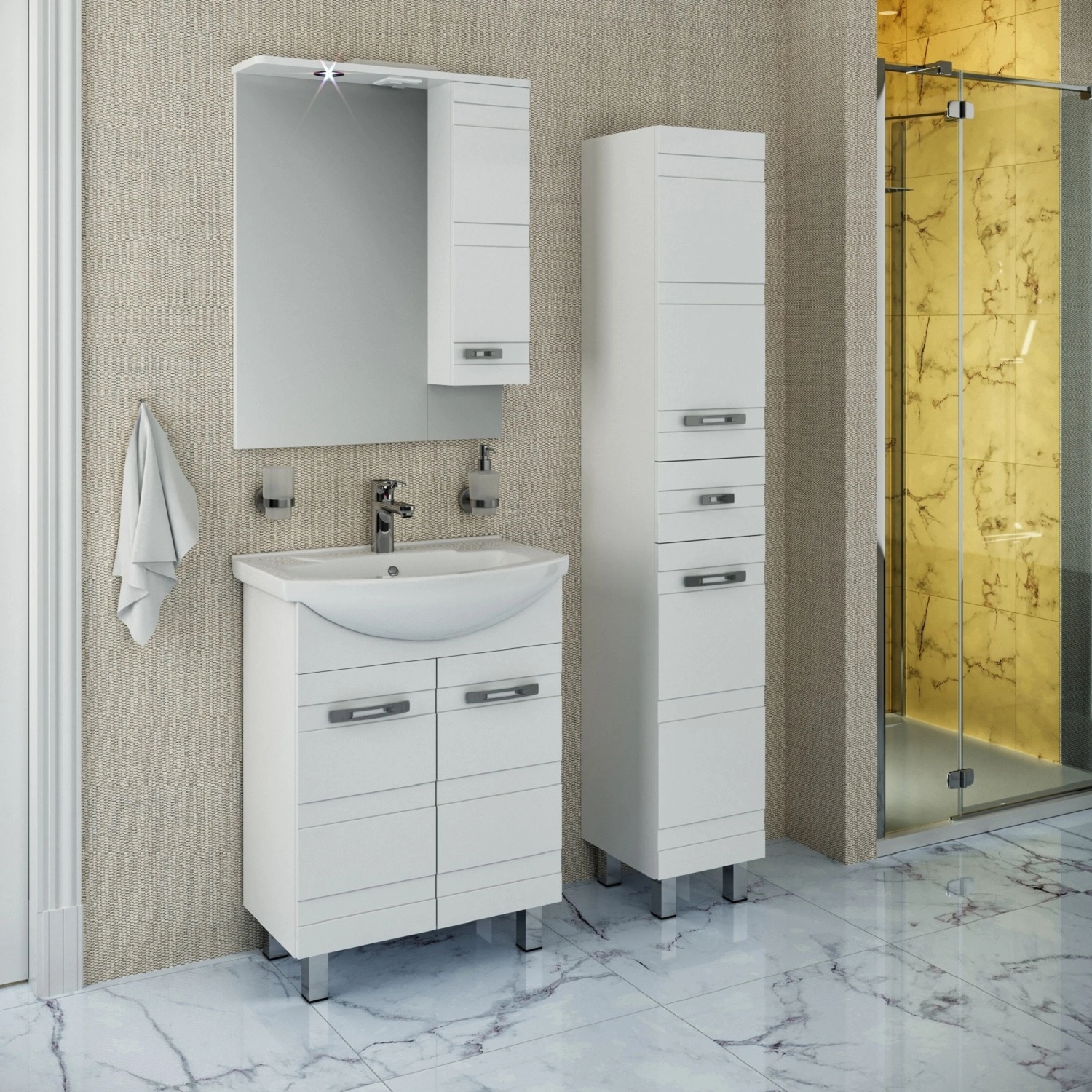 Тумба напольная Runo Турин 65 с раковиной Элеганс 65, белый от магазина Vanna-Vanna.ru!