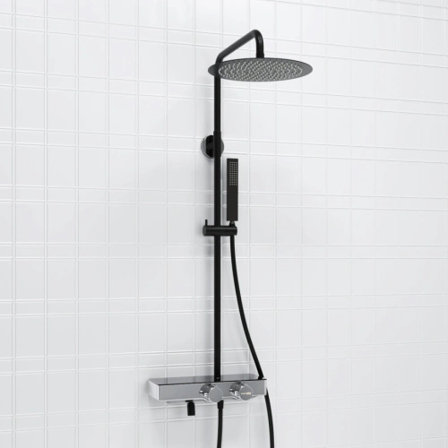 Душевая стойка WasserKraft A114.160.218.CB Thermo хром/черный Soft-touch
