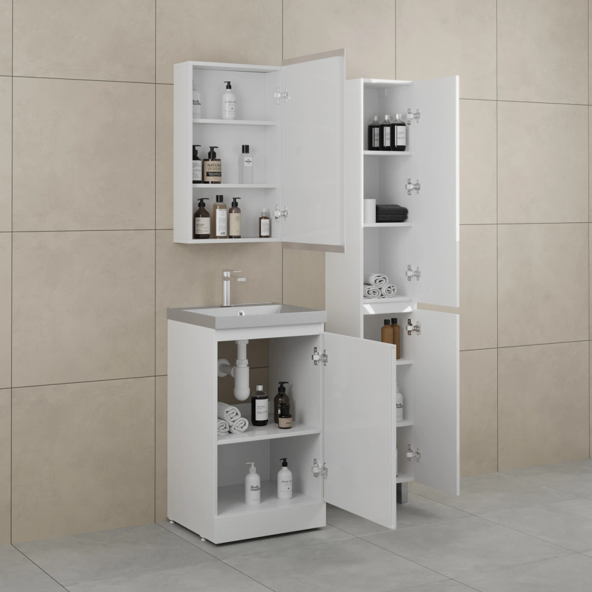 Тумба напольная Style Line Батлер 50 с раковиной Asti 50 серый шелк, антискрейтч белый глянец от магазина Vanna-Vanna.ru!
