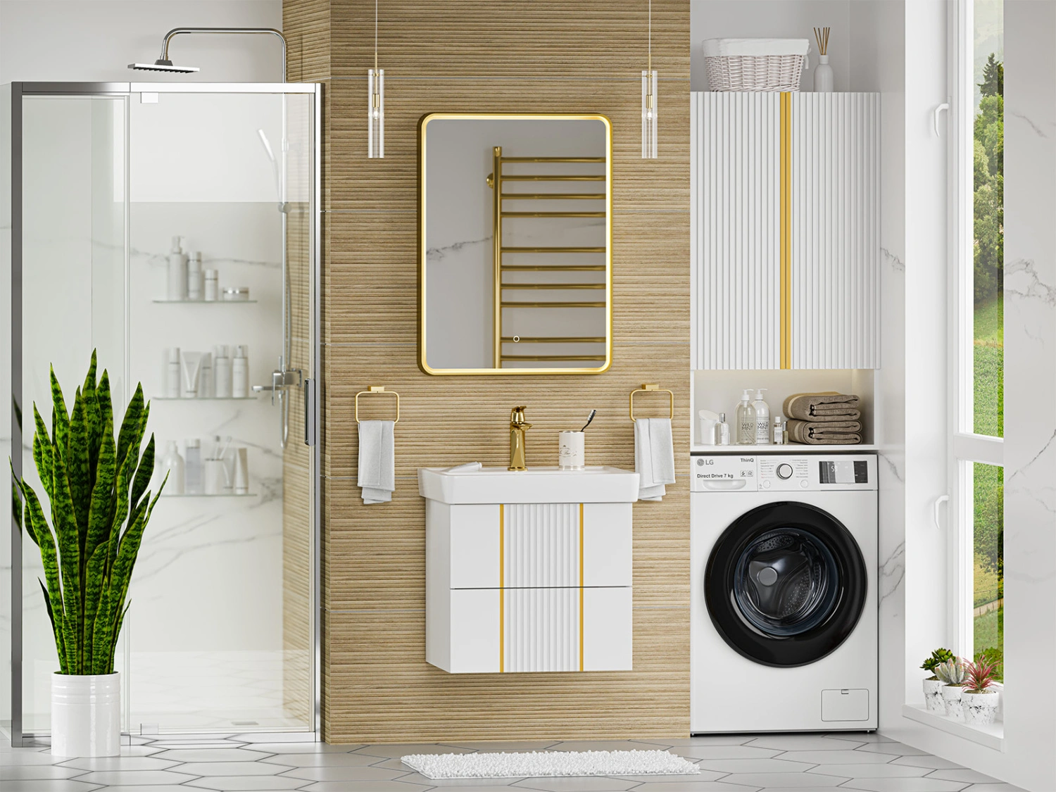 Тумба с раковиной Brevita Vega 60 подвесная, белый/патина золото от магазина Vanna-Vanna.ru!