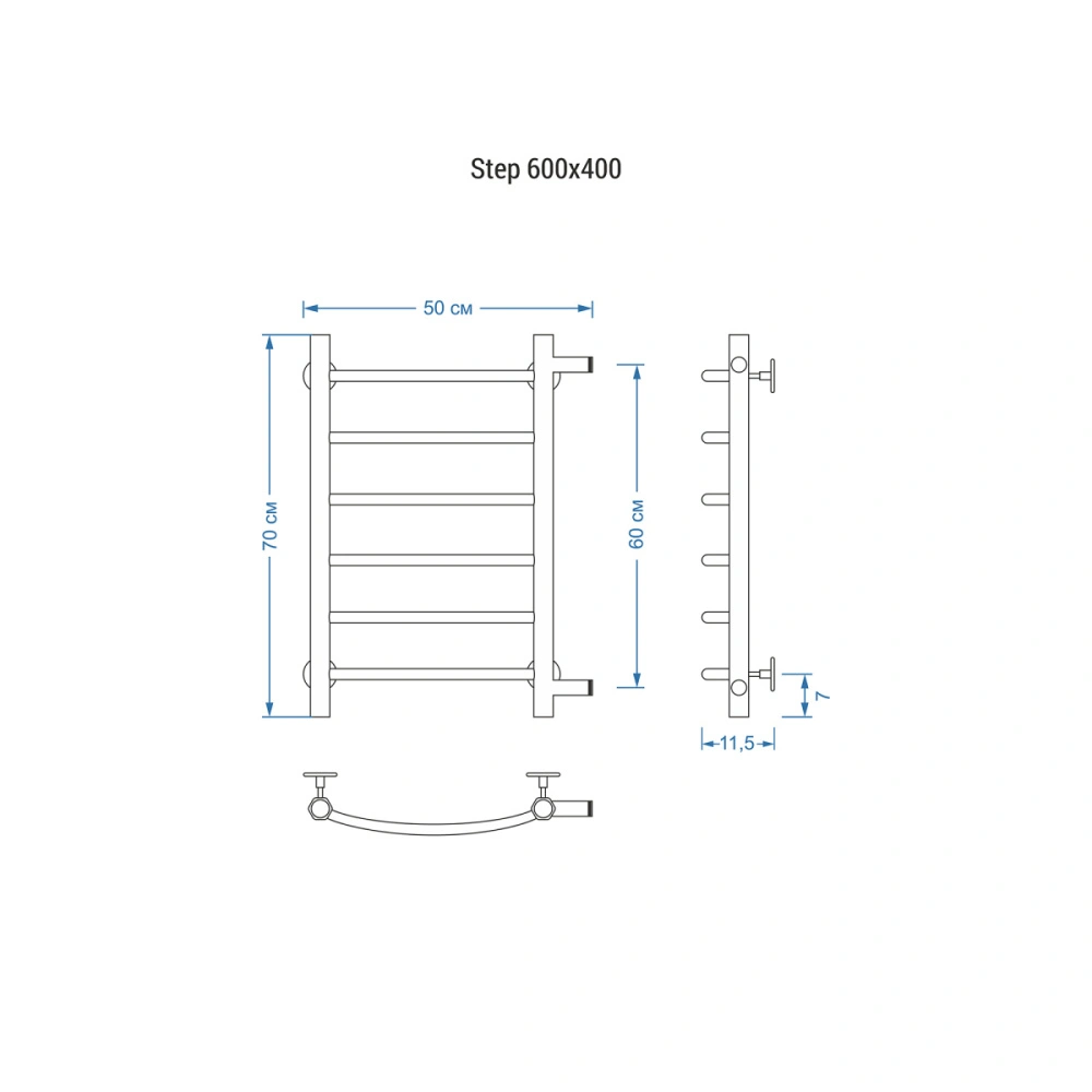 Полотенцесушитель водяной Energy Step 600x400 черный матовый, нержавеющая сталь, лесенка с боковым подключением 1" от магазина Vanna-Vanna.ru!