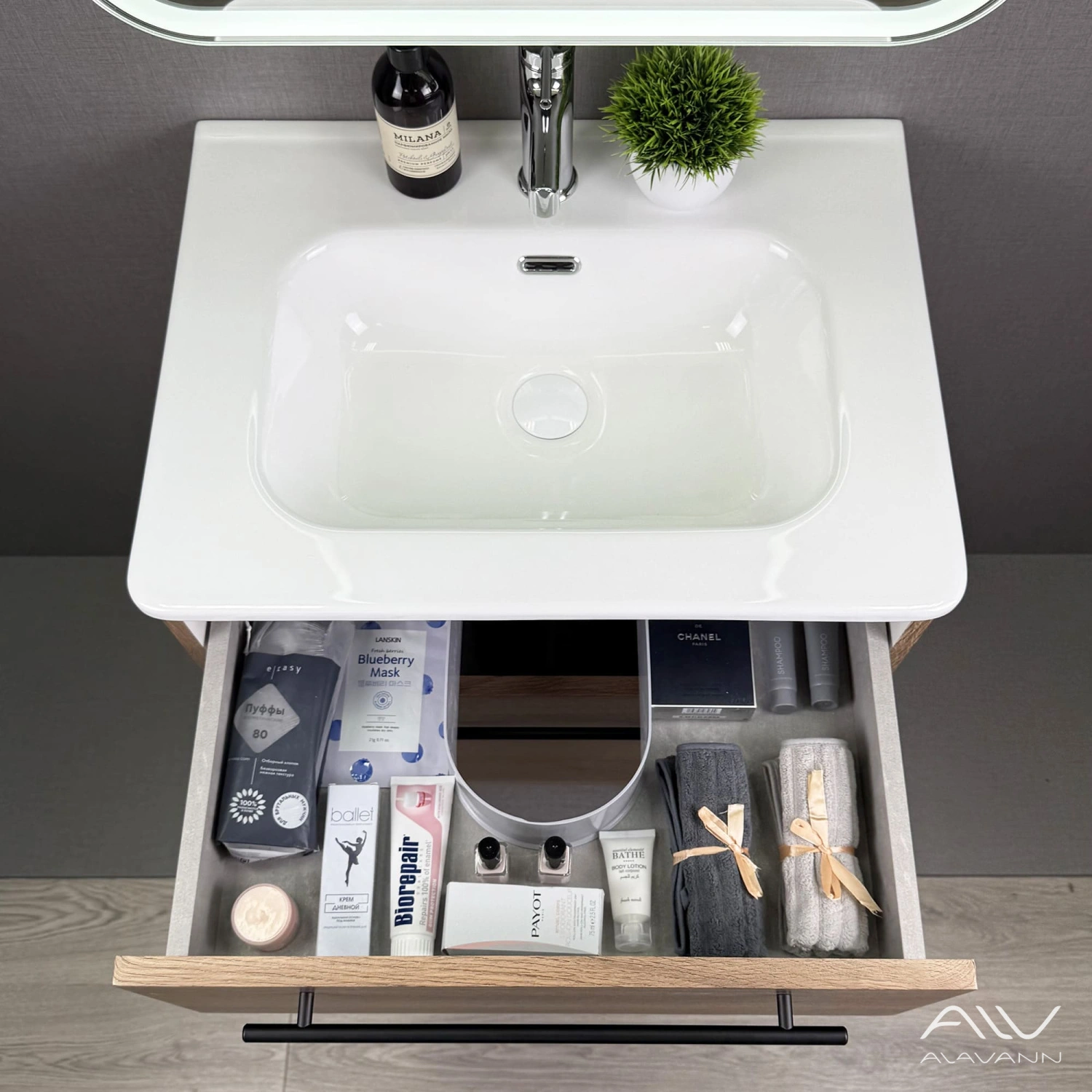 Тумба подвесная Alavann Rondo 60 с раковиной Rado 60, дуб от магазина Vanna-Vanna.ru!