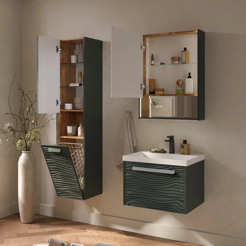 Пенал подвесной EQUIL Gleam 36 подвесной, с корзиной, универсальный R/L, зеленый камень/дуб вотан от магазина Vanna-Vanna.ru!