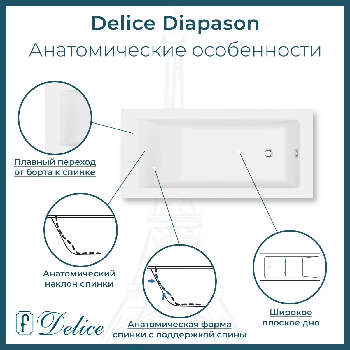 Ванна из литьевого мрамора Delice Diapason 160х70 глянцевая с черными ручками DLR330004RB-G