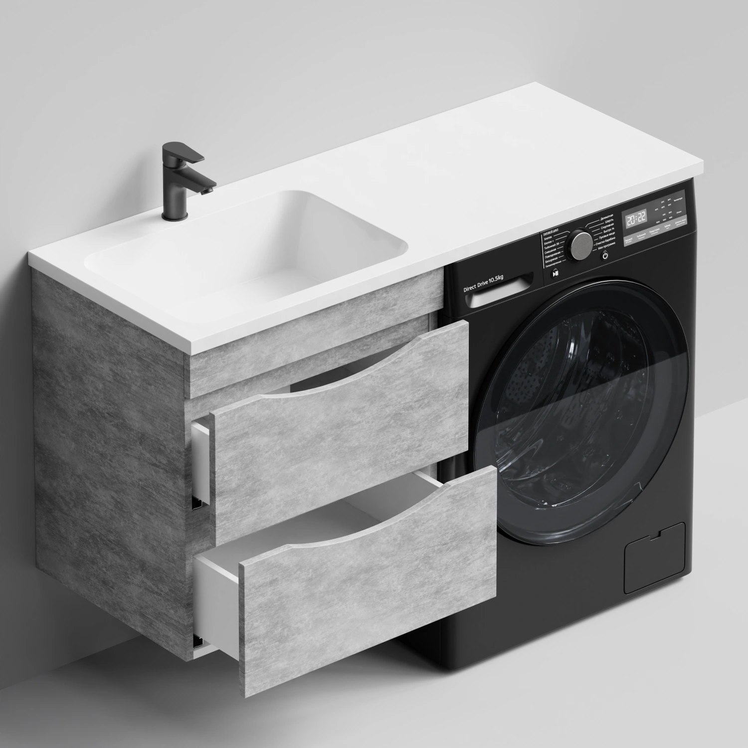 Тумба Vod-ok 58 с раковиной Смайл 120 подвесная, под стиральную машину, левая, Горный камень от магазина Vanna-Vanna.ru!