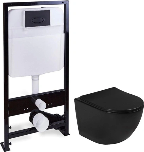 Унитаз подвесной SantiLine SL-5018MB+SL-03 с инсталляцией и кнопкой, черный от магазина Vanna-Vanna.ru!