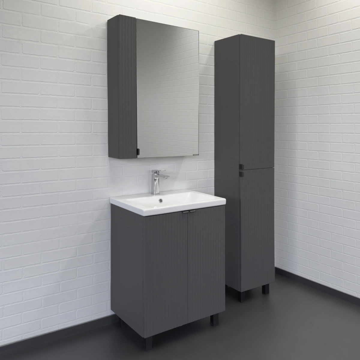 Тумба напольная Comforty Лима-60Н антрацит с раковиной Комо 60 от магазина Vanna-Vanna.ru!