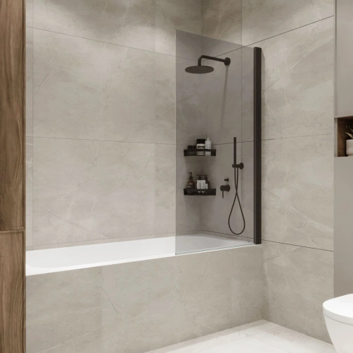 Шторка на ванну распашная Terminus Ното 02 1500х700 профиль черный, тонированная от магазина Vanna-Vanna.ru!