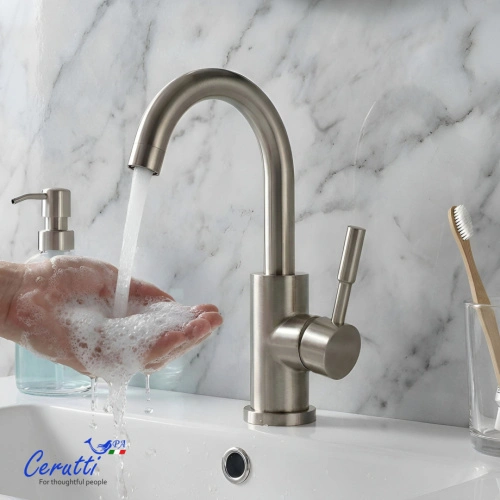 Смеситель для раковины Ceruttispa Сельсо BN (CELSO BN) из нержавеющей стали, цвет матовый никель от магазина Vanna-Vanna.ru!